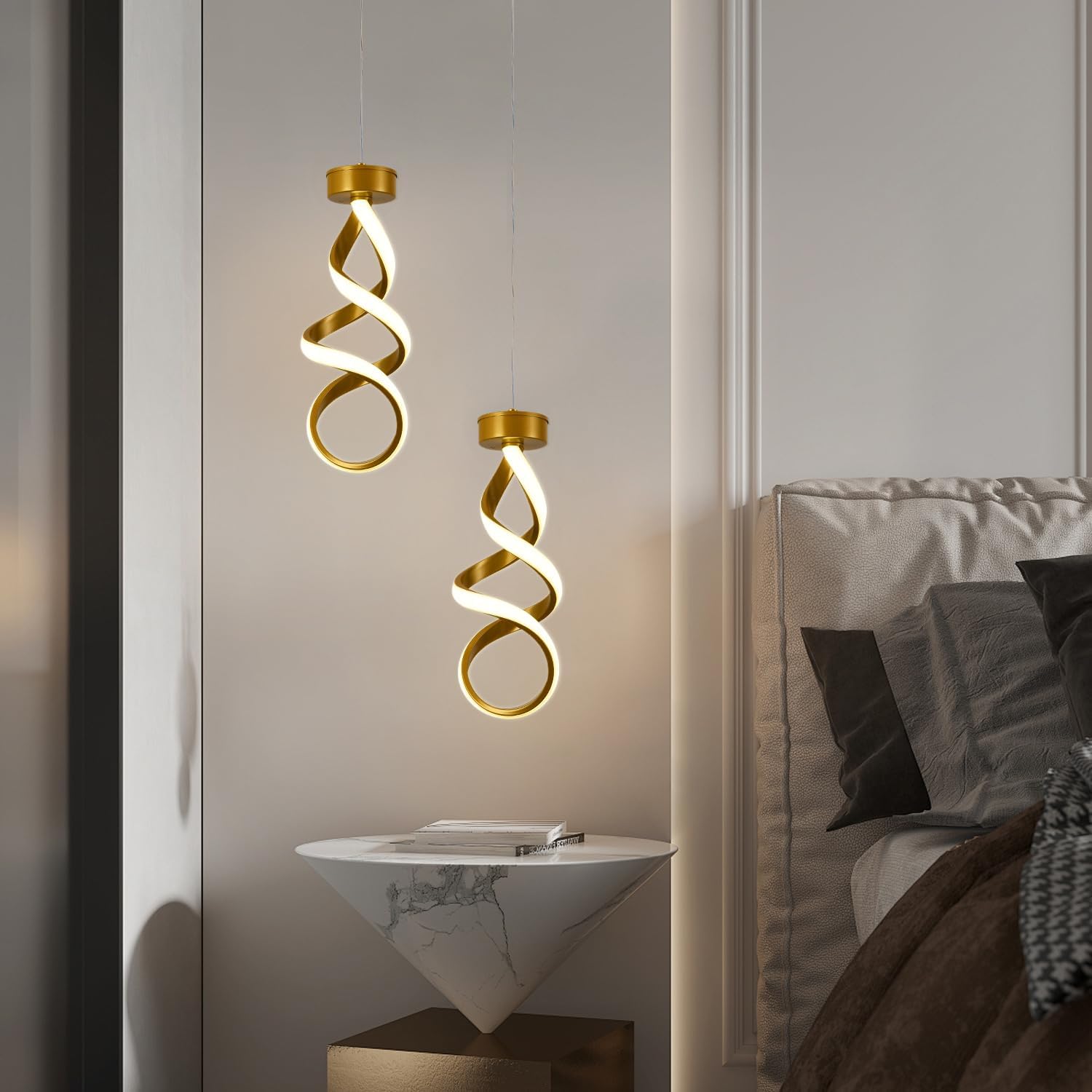 Pendelleuchte Led Spirale Hängelampe Für Schlafzimmer, 24w 3000k Warmweiß, 150cm Höhenverstellbare Gold Hängeleuchte Für Esstisch