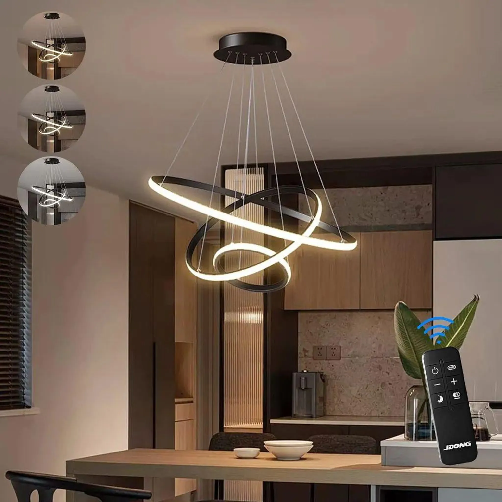3 Ringen Moderne Led Hängelampe Esstisch,54w Led Hängeleuchte & Pendelleuchten Höhenverstellbar Für Esszimmer Wohnzimmer,dimmbar Hängeleuchte Aluminium Mit Fernbedienung,3000k-6500k,schwarz