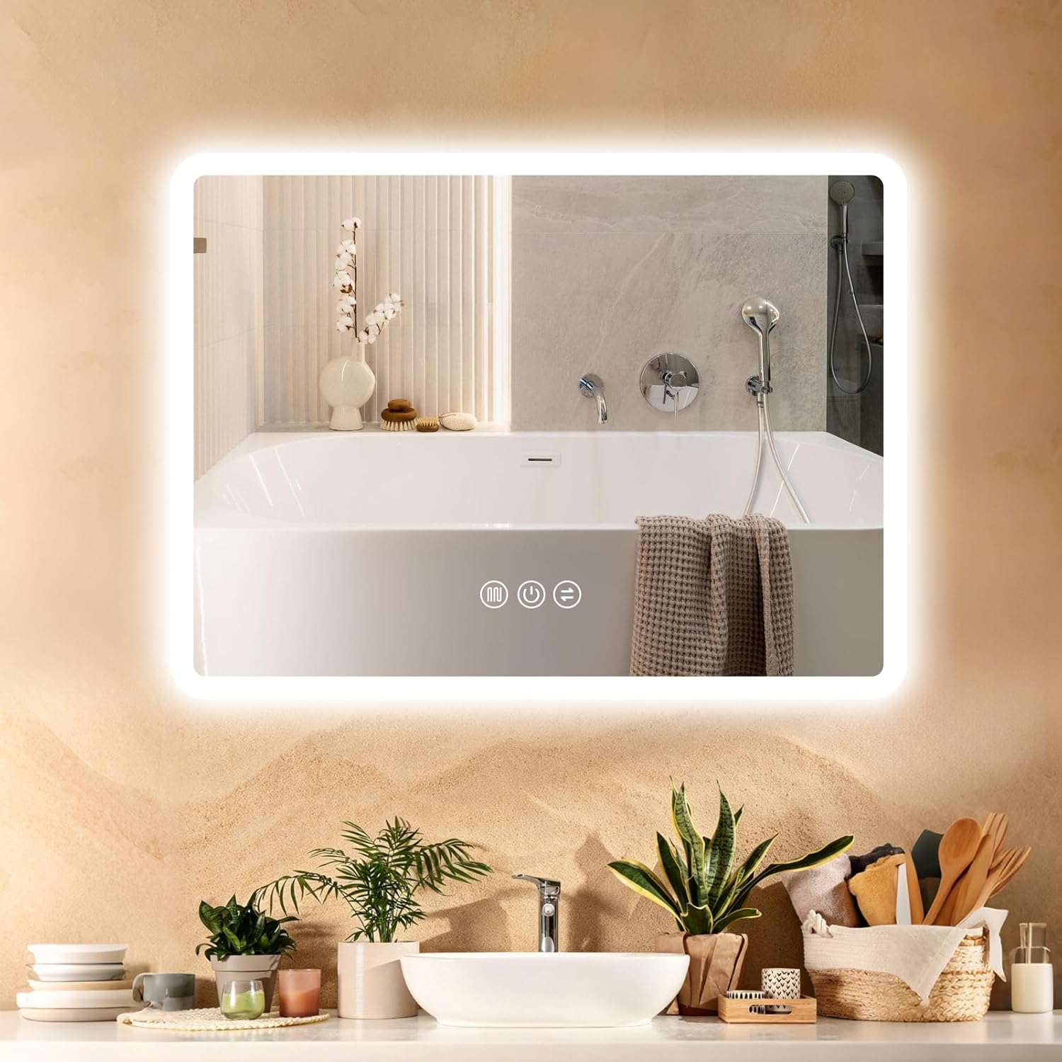 Badspiegel Mit Beleuchtung 150x90cm – Led Badezimmerspiegel Mit Anti-beschlag, Touch-schalter, Dimmbar, 3 Lichtfarben, Ip44 Badezimmer Spiegel, Für Wandmontage Horizontal Oder Vertikal