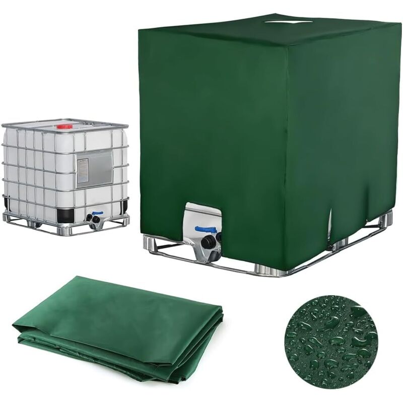 Ibc-tankabdeckung (1000 L) – Strapazierfähiges 210d Oxford-gewebe – Uv- Und Algenschutz – Maße: 120 X 100 X 116 Cm – Grün