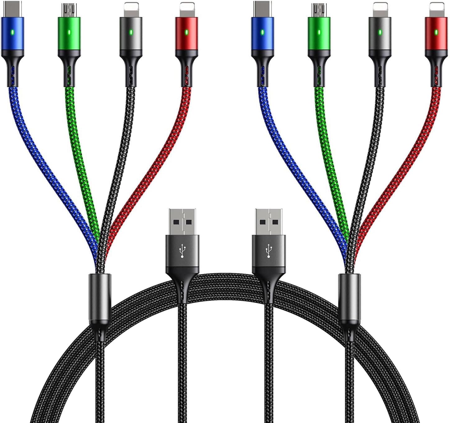 1,2 M Langes Multi-usb-ladekabel (3 A), 4-in-1-ladekabel Mit Usb-/micro-usb-/usb-c-anschlüssen Für Iphone 12, 11, Xs, X, 8, 7, 6, Tablets Und S10