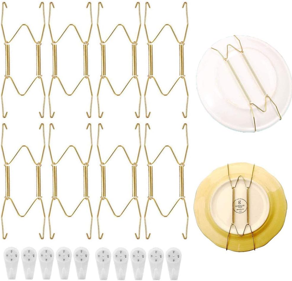 Unsichtbare 8-zoll-telleraufhänger – 8 Stück, Goldene W-form Mit 10 Wandhaken – Für Wand-, Küchen- Und Wohndekoration
