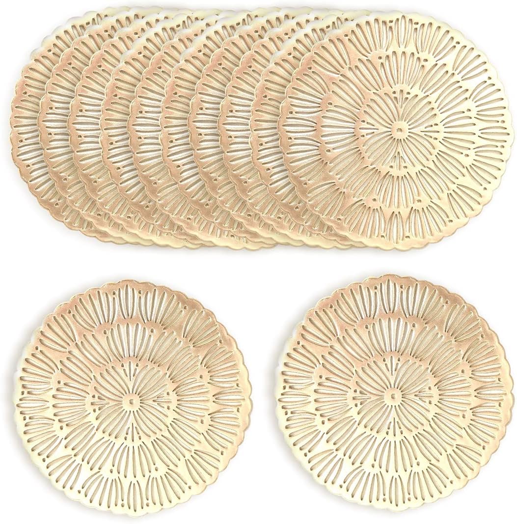 Goldene Untersetzer, 12 Runde Untersetzer, Tassensets, Für Ess- Und Küchentische (12 X 12 Cm)