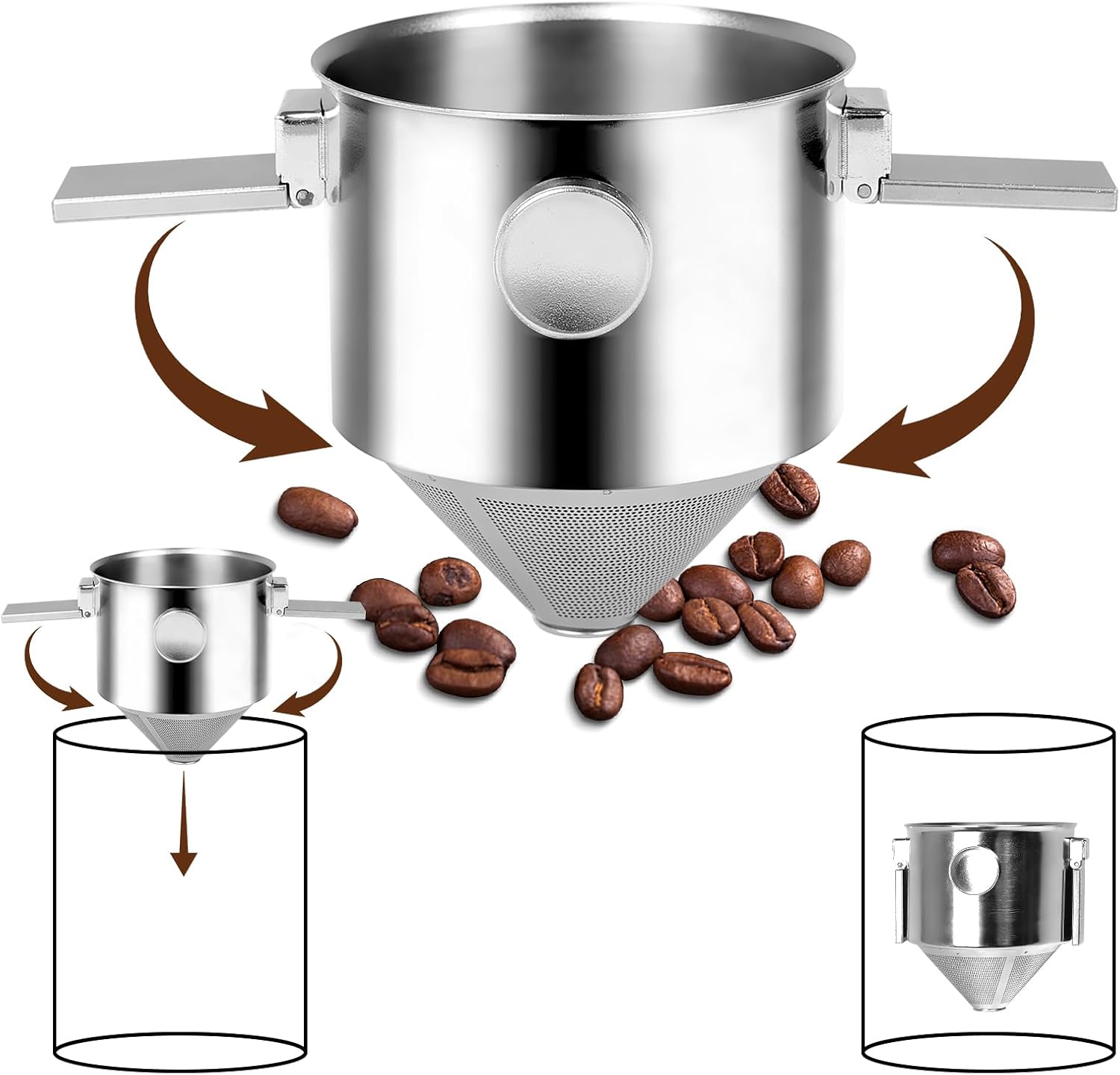 Wiederverwendbarer Kaffeefilter Aus Edelstahl, Tragbarer Und Faltbarer Kaffeefilterhalter, Papierlos, Doppelsiebfilter