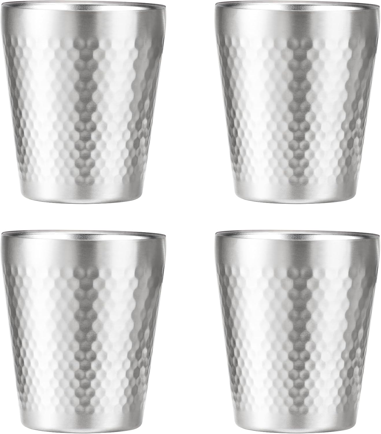 4er-set Edelstahlbecher 300 Ml – Doppelwandig, Hitzebeständig, Stapelbar & Mit Diamantstruktur – Für Kaffee