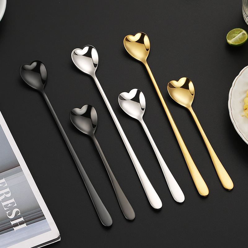 6-teiliges Eisportionierer-set „love“, Rührlöffel Aus Edelstahl 304, Honiglöffel Für Milchtee Mit Langem Griff, Dessertlöffel