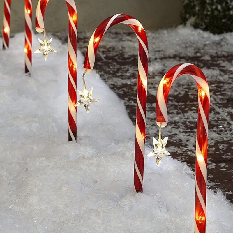 Set Mit 4 Weihnachtslichtern Für Den Außenbereich, Zuckerstangenlichter, Led-gartenlichter In Form Von Zuckerstangen