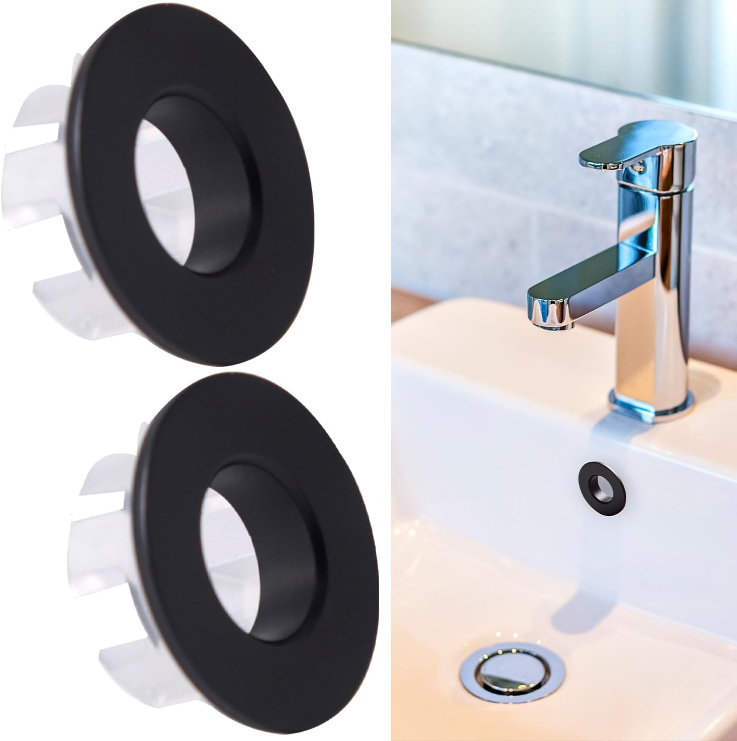 Set Mit 2 Schwarzen Ersatz-überlaufringen Für Badezimmer- Und Küchenspülen (schwarz)