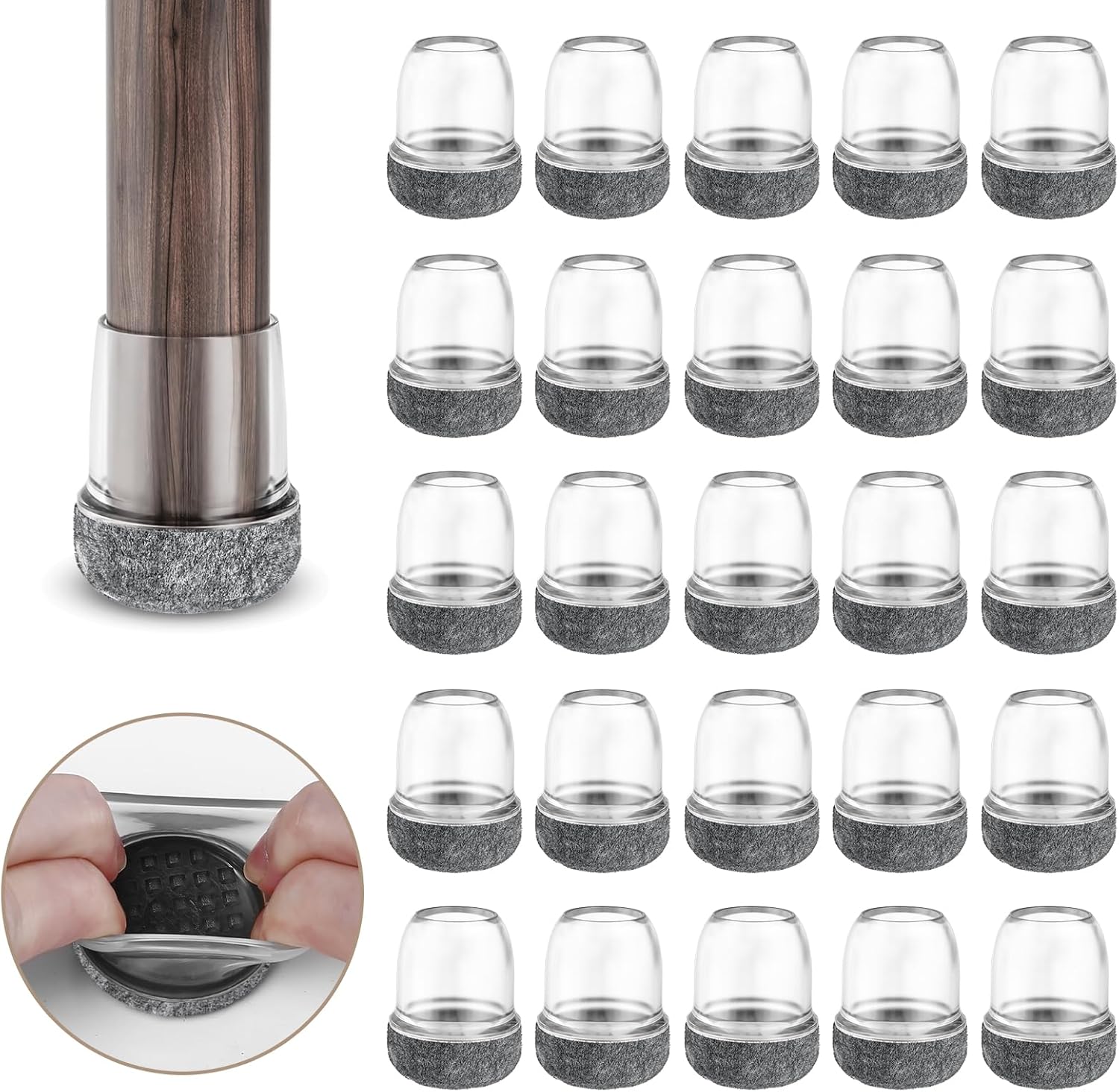 24-teiliges Stuhlbein-schutzset Für Stühle Mit 22-26 Mm Durchmesser, Mit Transparenter Filzpolsterung, Stuhlbeinüberzüge Für Möbel