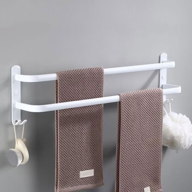 Weißer, Zweistöckiger Wandhandtuchhalter, 30 Cm Lange Handtuchstange, Handtuchhalter Aus Aluminium Mit 2 Haken