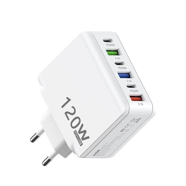 120-w-mehrfach-usb-c- Und Usb-a-wandladegerät, Pd20w-schnellladeadapter Für 16-, 15-, 14 Pro Max-, S22-, S21- Und S20-tablets Sowie Mobiltelefone
