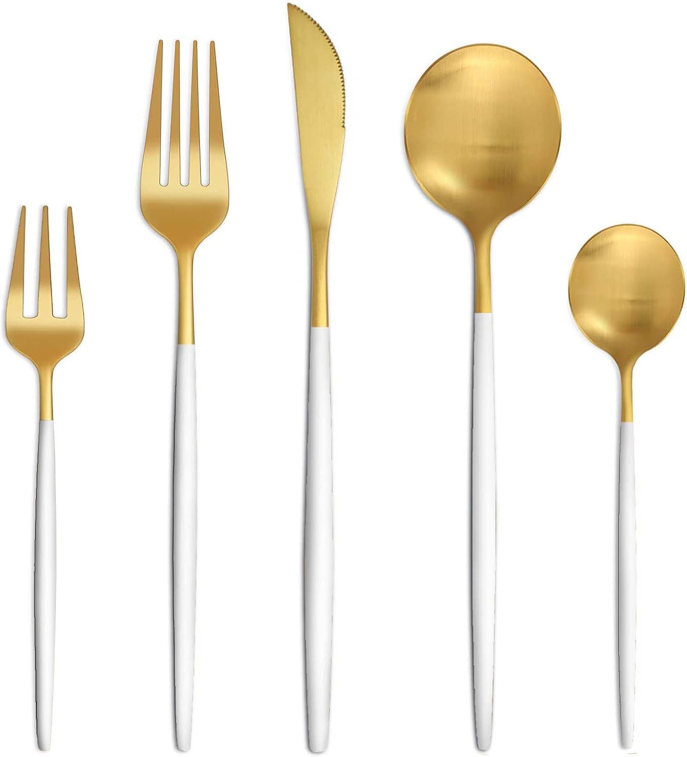 6-teiliges Besteckset, 30-teilig, Mattweiß-goldene Oberfläche, Bestehend Aus Messer, Gabel Und Löffel, Hochwertiges Edelstahlbesteck
