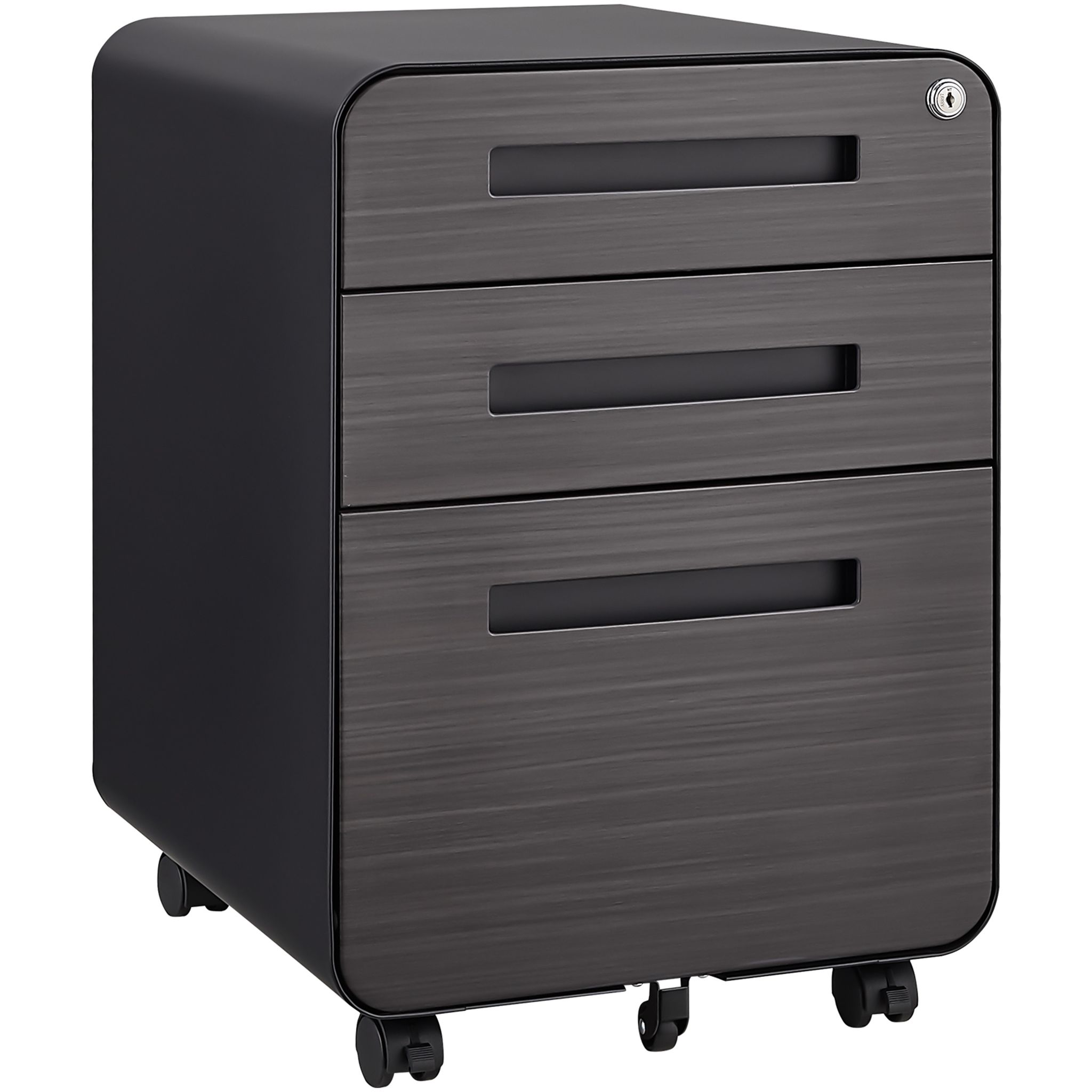Black 3-drawer Mobile Under Desk Office File Cabinet, Modern Versatile Storage For Legal/letter/a4 Files, 5-wheel Anti-tipping Design, Cold Rolled Steel, Waterproof & Moisture-proof