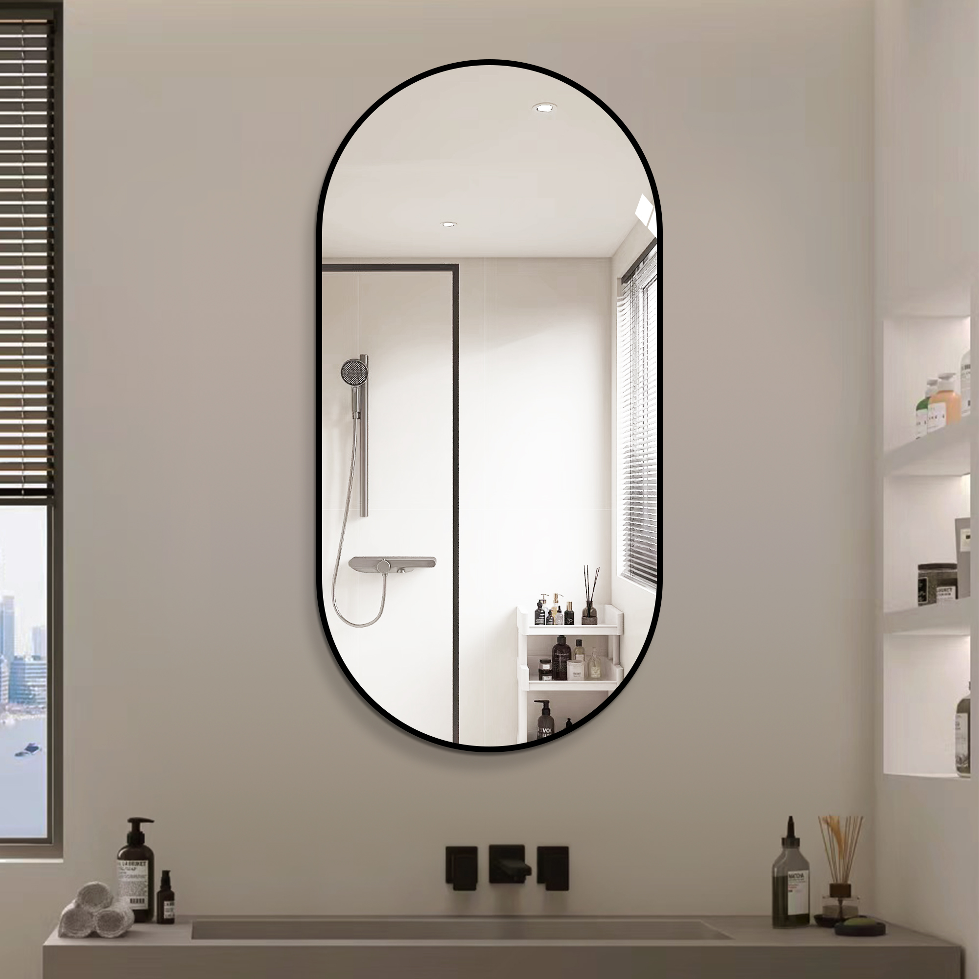 60×120 Cm Arch Wall Mirror With Black Aluminum Frame – Hd Copper-free Silver Mirror, Modern Bathroom Mirror / Vanity Mirror / Entryway Mirror, Vertical Or Horizontal Hanging Decorative Mirror