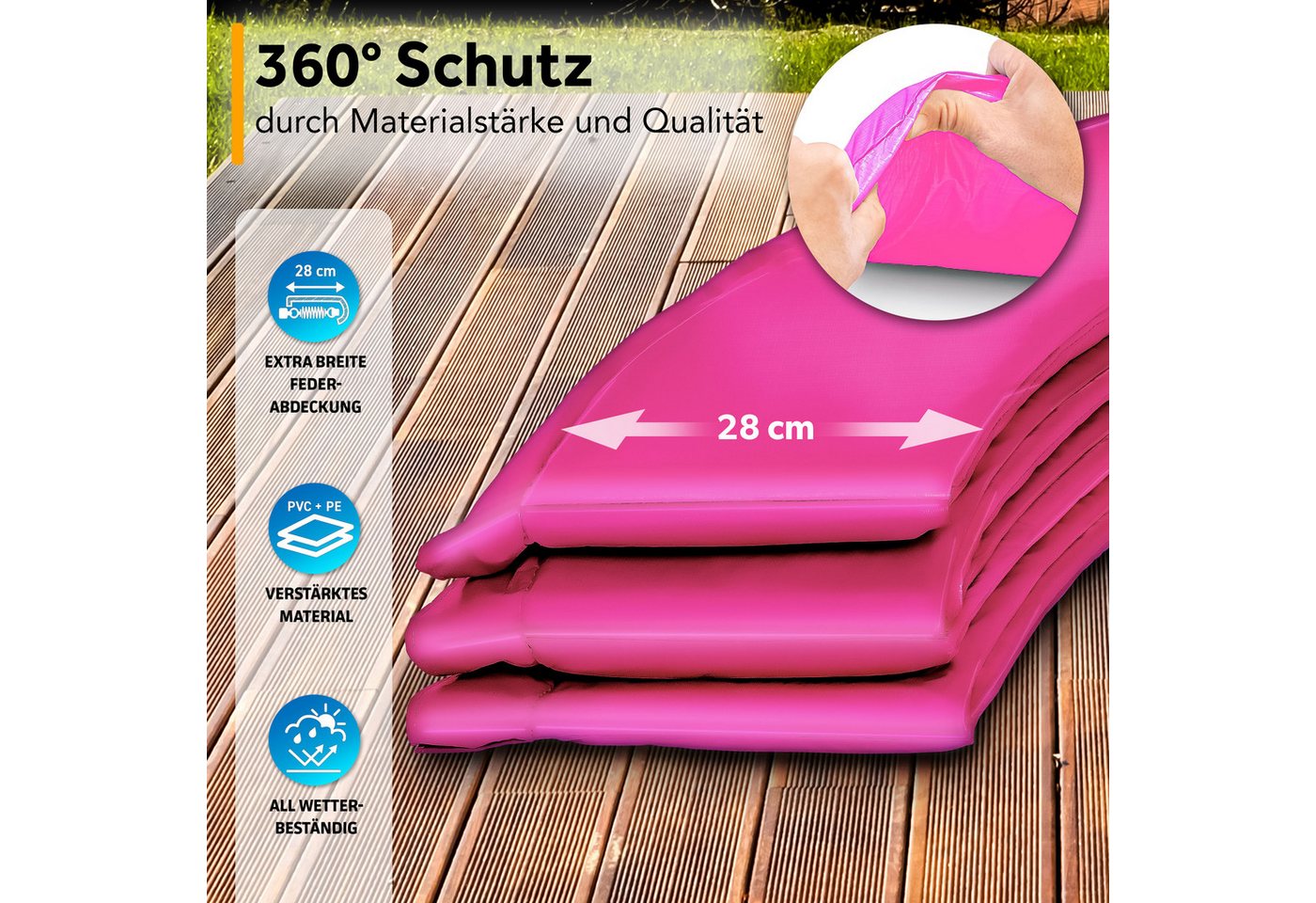 Kiduku® Trampolin Randabdeckung Pink Ø305 Cm Federabdeckung Reißfest Randschutz