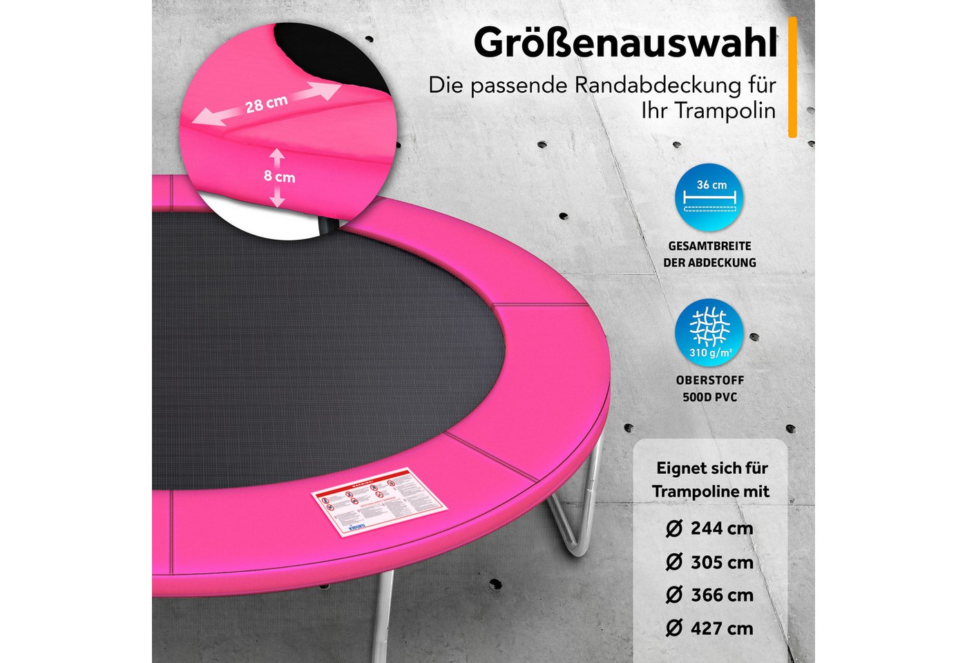 Kiduku® Trampolin Randabdeckung Pink Ø305 Cm Federabdeckung Reißfest Randschutz Bild 3