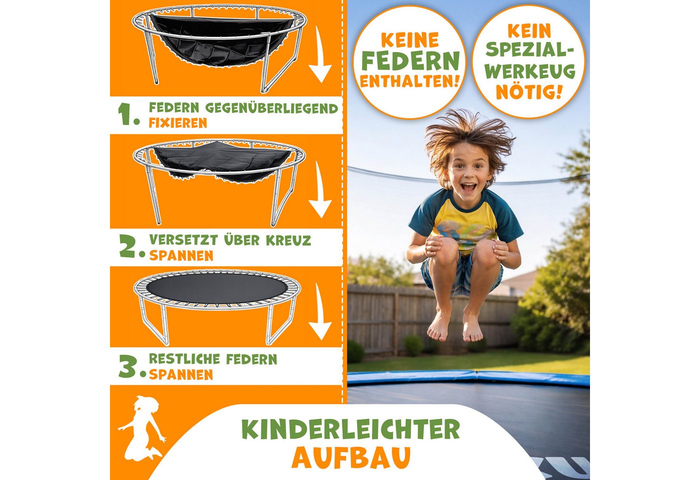 Kiduku® Trampolin Sprungtuch Ø 244 Cm / 48 Ösen Ersatz Sprungmatte Uv-beständig & Wetterfest Zubehör Ersatzmatte Garten-trampolin Trampolinsprungtuch 260g/m² Pp Bild 4