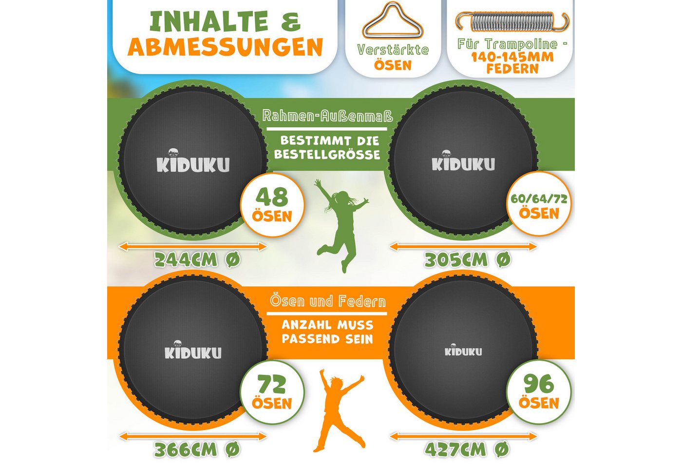Kiduku® Trampolin Sprungtuch Ø 366 Cm / 72 Ösen Ersatz Sprungmatte Uv-beständig & Wetterfest Zubehör Ersatzmatte Garten-trampolin Trampolinsprungtuch 260g/m² Pp