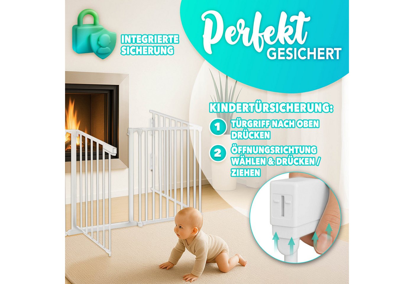 Kiduku Kaminschutzgitter 180 Cm Weiß Baby Absperrgitter Ofenschutzgitter Laufstall Türschutzgitter Bild 2