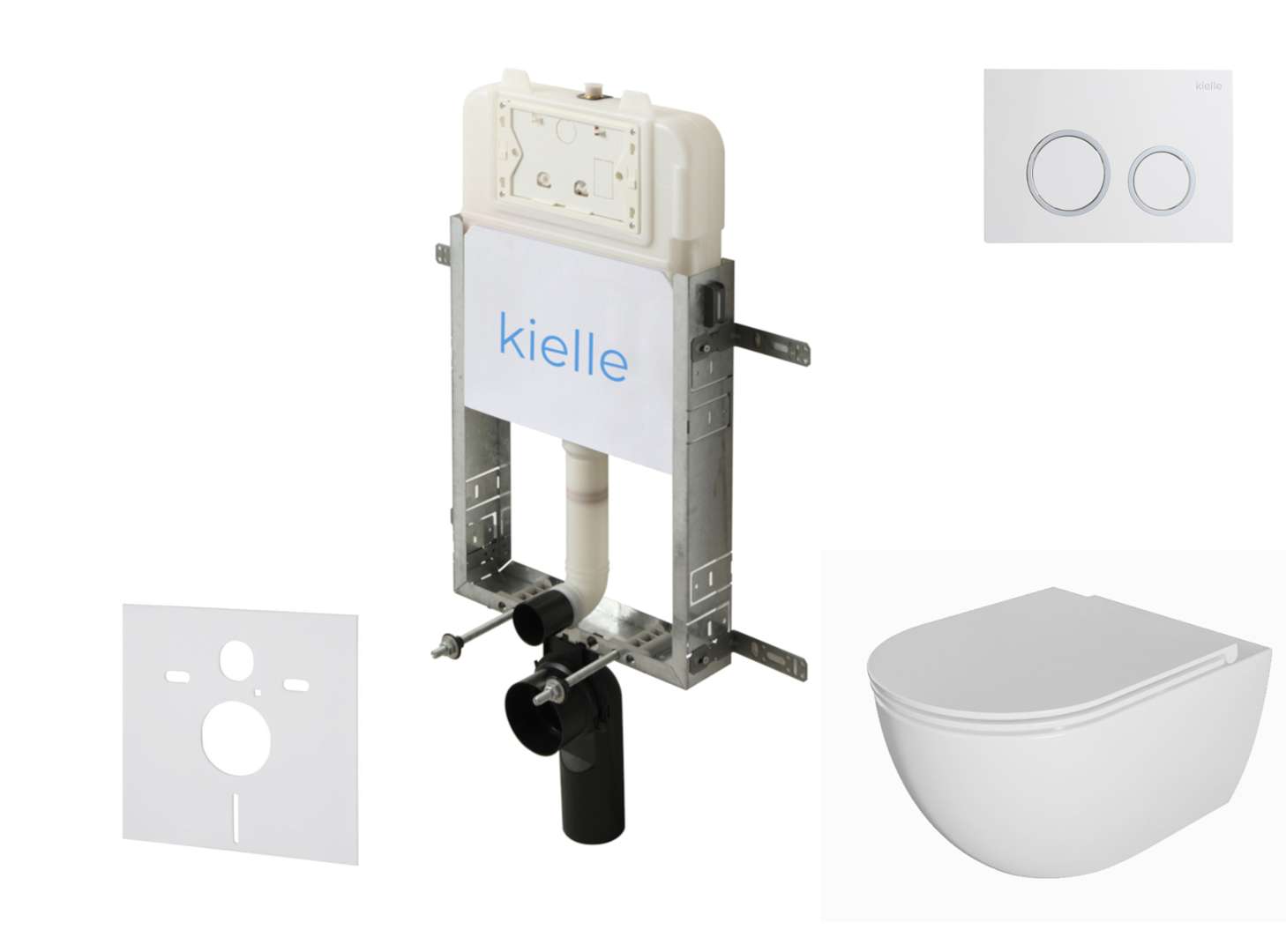 Kielle Genesis New - Set Vorwandinstallation, Wc Oudee, Rimless, Softclose-sitz Und Betätigungsplatte Gemini New Ii, Hochglanz Weiß/chrom 30528sz04