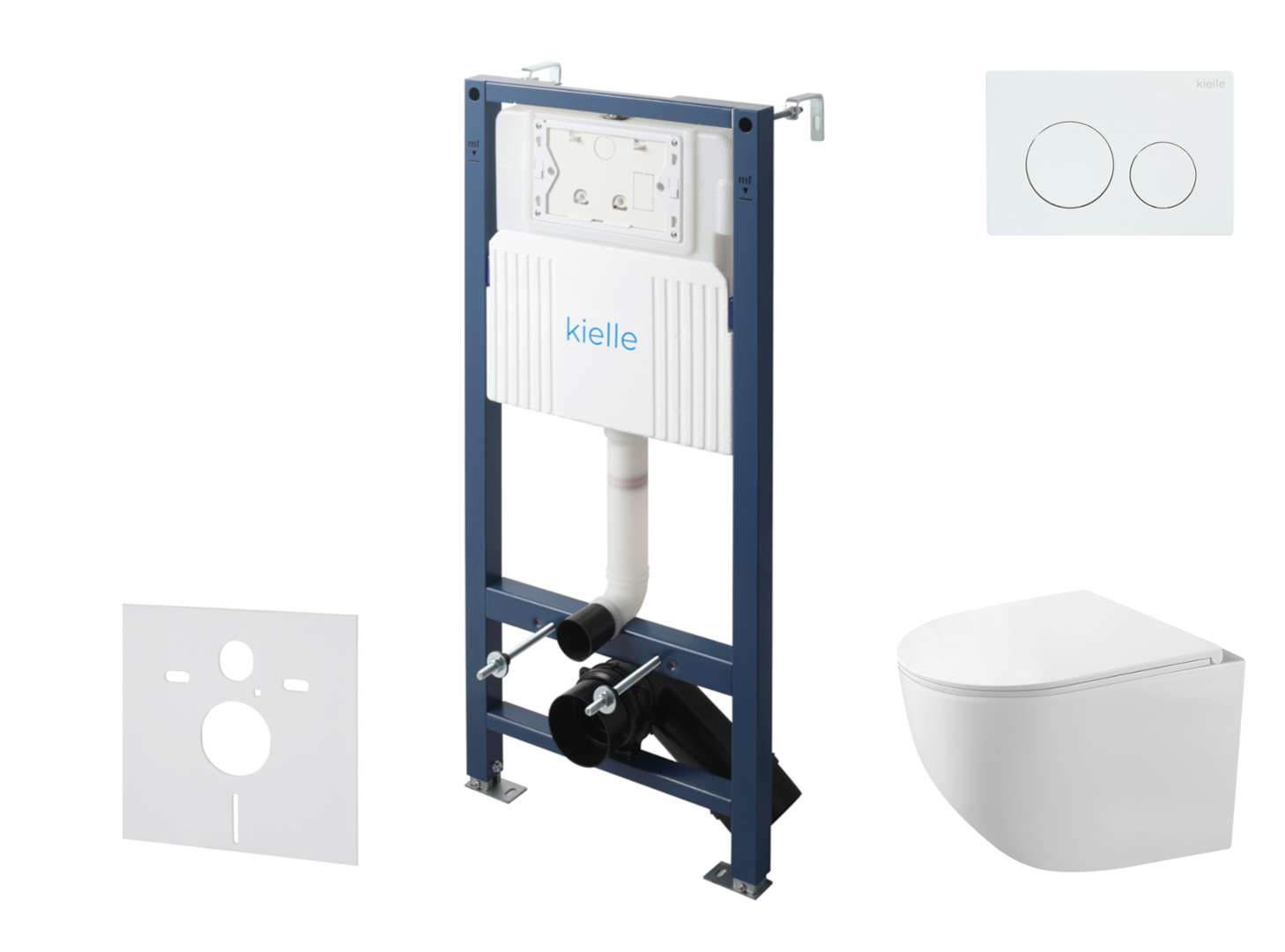 Kielle Genesis New - Set Vorwandinstallation, Kompakt-wc Gaia, Rimless, Softclose-sitz Und Betätigungsplatte Gemini New I, Hochglanz Weiß 30528ss82