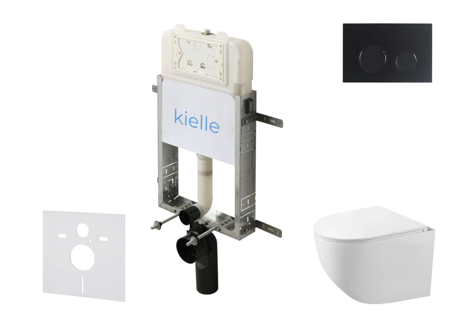 Kielle Genesis New - Set Vorwandinstallation, Kompakt-wc Gaia, Rimless, Softclose-sitz Und Betätigungsplatte Gemini New Ii, Mattschwarz 30528sz87