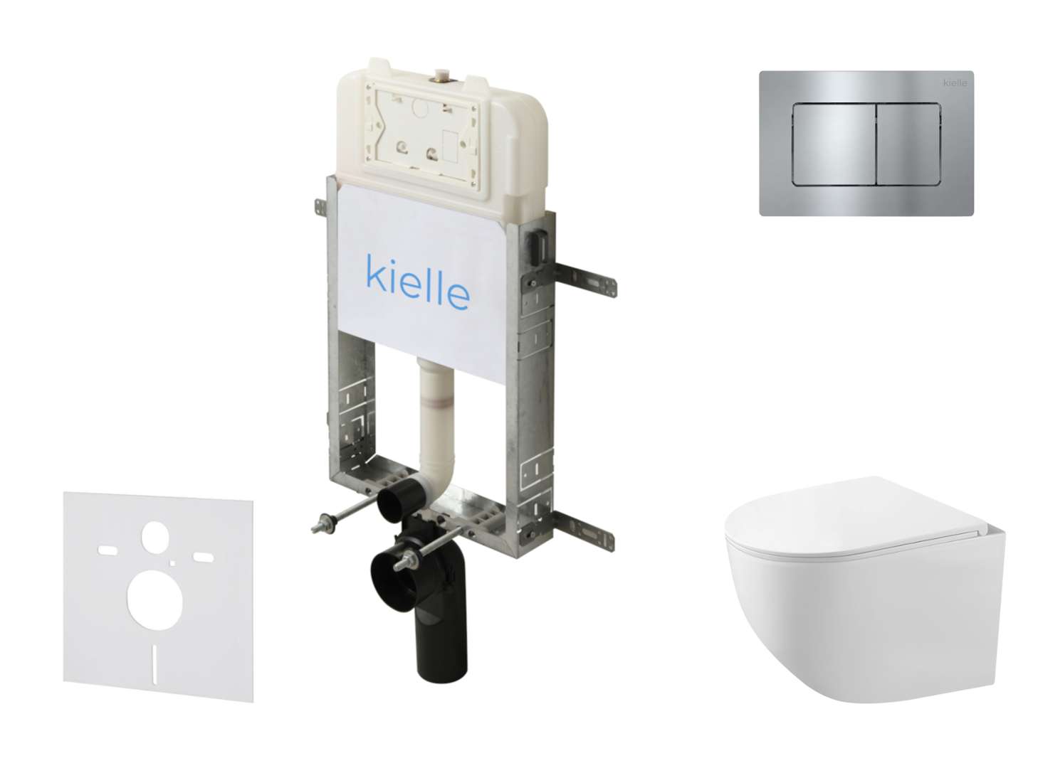 Kielle Genesis New - Set Vorwandinstallation, Kompakt-wc Gaia, Rimless, Softclose-sitz Und Betätigungsplatte Gemini New Iii, Hochglanz Weiß 30528ss88