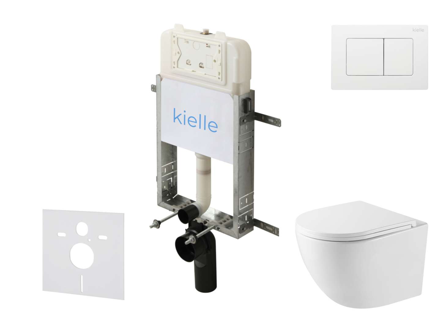 Kielle Genesis New - Set Vorwandinstallation, Kompakt-wc Oudee, Vortex Rimless+, Softclose-sitz Und Betätigungsplatte Gemini New Iii, Hochglanz Weiß 30528sz43