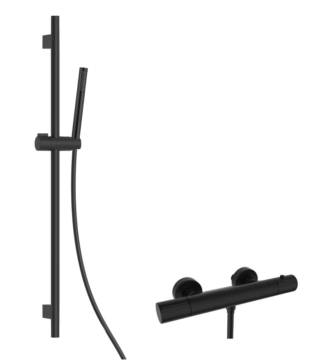 Kielle Oudee - Duschset Mit Thermostatarmatur, Stange, Schlauch Und Duschkopf Ecospare, Mattschwarz 20602snt54