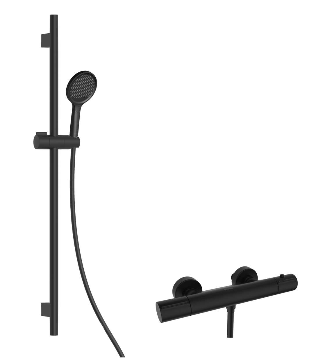 Kielle Oudee - Duschset Mit Thermostatarmatur, Stange, Schlauch Und Duschkopf Ecospare, Mattschwarz 20602snt64
