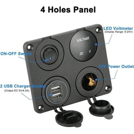 4-in-1-schalterpanel, Wasserdichtes Digitalvoltmeter, 12-v-kfz-netzteil, Dual-usb-ladegerät, Zigarettenanzünderbuchse Mit Wippschalter