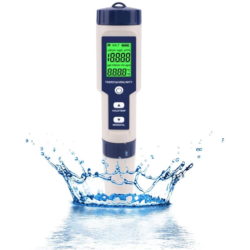 Elektronisches Ph-meter: Misst Ph-wert, Elektrische Leitfähigkeit (ec), Salzgehalt Und Temperatur Wasserqualitätsprüfer Lcd-bildschirm Und Präzise Messwerte