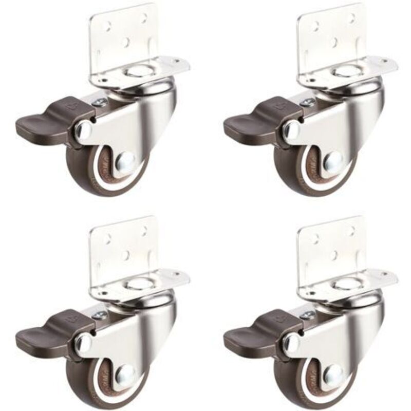 Set Aus 4 Tpe-möbelrollen Mit Bremse, Lenkrollen Mit L-förmiger Montageplatte, Gummirollen Für Kinderzimmer, Möbel, Pflanzgefäße (25 Mm).