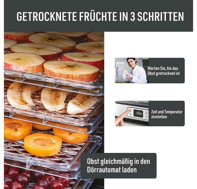 Dörrautomat Obst, Fleisch & Kräuter Trocknen 5 Ebenen 260 W Timer