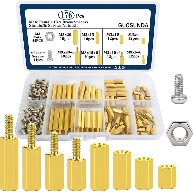 176-teiliges M3-messing-sechskant-abstandshalter-set (außen- Und Innengewinde) Für Leiterplatten (motherboards)