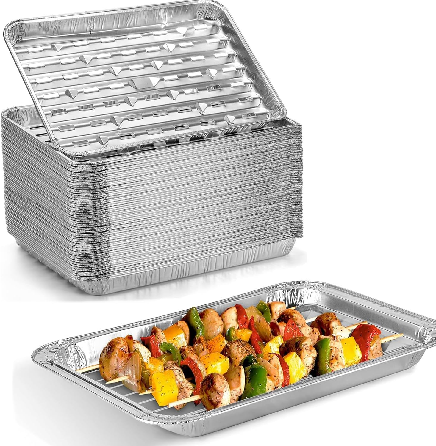 Packung Mit 30 Einweg-grillschalen – Perforiertes Aluminium – Großes Fassungsvermögen – 34 X 23 X 2,8 Cm