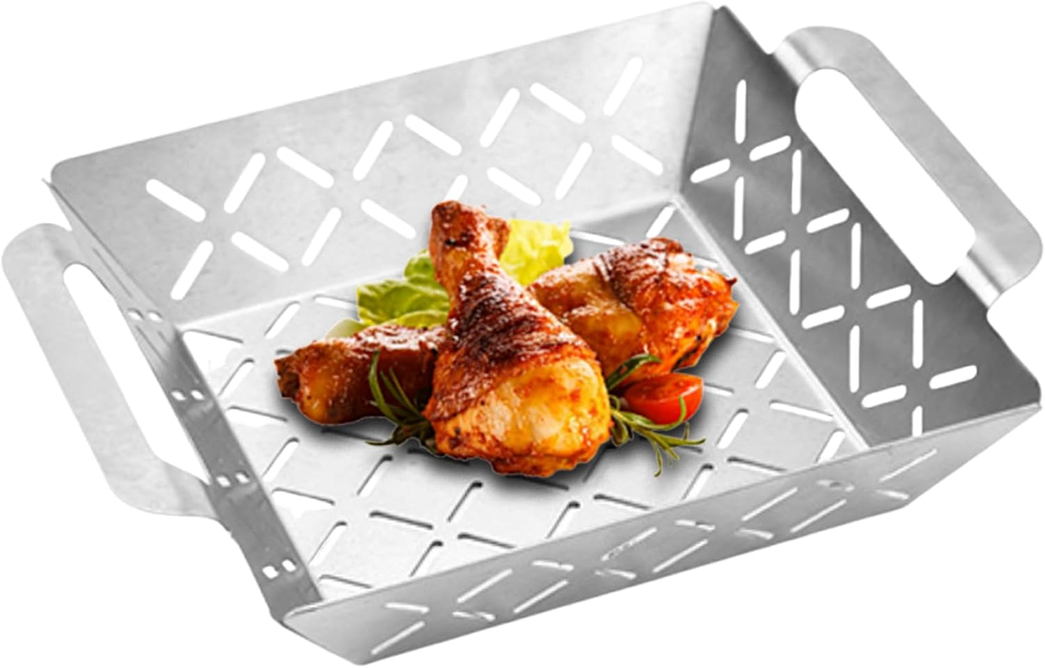 Deluxe-grillkorb – Klein (22,5 X 18 Cm), Grillkorb Aus Edelstahl, Hitzebeständig, Spülmaschinenfest, Für Alle Grillarten Geeignet – Silber