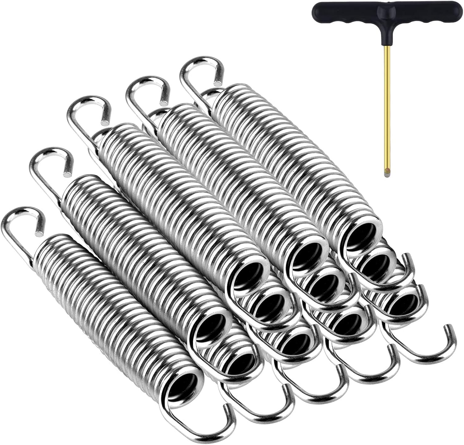 Set Mit 12 Trampolinfedern (14 Cm), Trampolinzubehör, Verzinkter Stahl, Rostfrei, Gold Und Silber, Robustes Ersatzteil Für Trampoline Von 2,4 M Bis 4,3 M, Verschiedene Marken