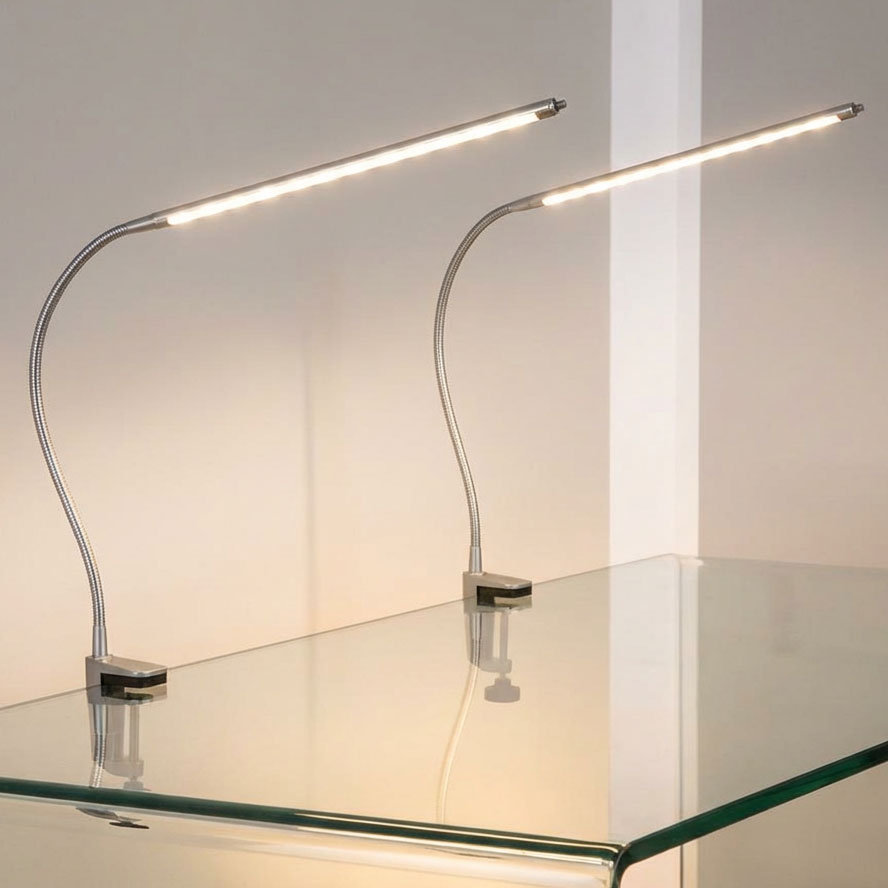 Led Klemmleuchte Tischleuchte Schreibtischlampe Verstellbar Tischlampe Silber, Metall, 1x Led Warmweiß, Bxh 38x60 Cm, 2er Set
