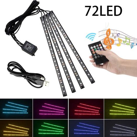72 Led-fahrzeuginnenbeleuchtung Rgb 8 Lichtmodi Atmosphäre Led-streifen Fahrzeuginnenbeleuchtung Mit Usb-anschluss, Drahtlose Fernbedienung