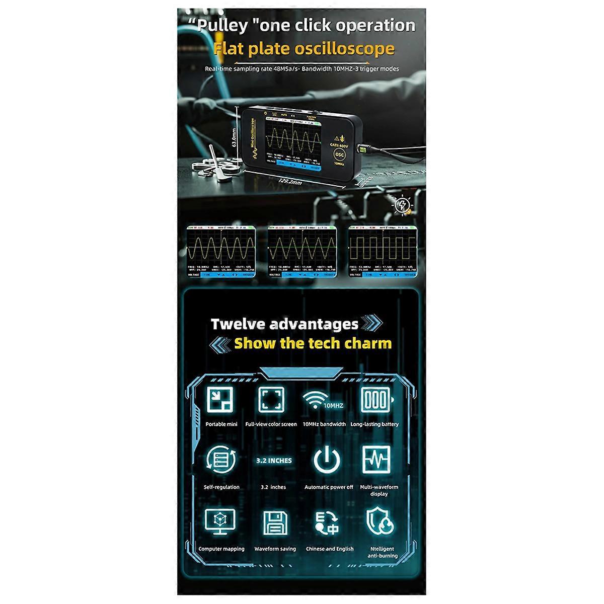 Mini-einkanal-tablet-oszilloskop 10 Mhz 48 Msa/s Tragbar