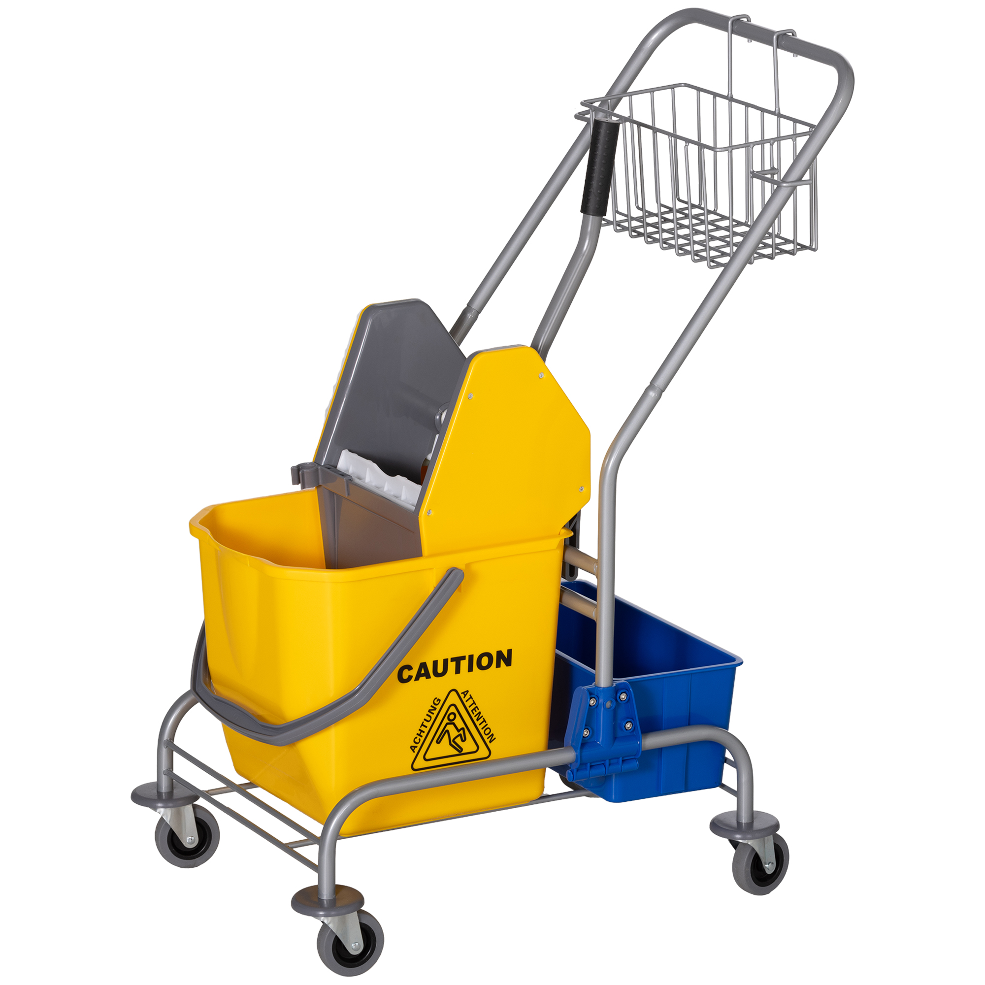 25-liter-wischmopp-eimer Mit Auswringer, Kunststoff, Pp Und Metallablage, 72 X 49,5 X 95 Cm, Blau Und Gelb