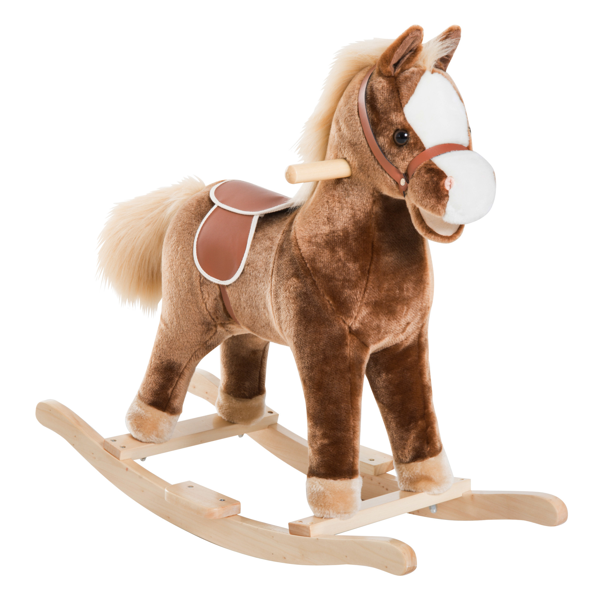 Schaukelpferd Aus Holz Für Kinder, Plüschtier Zum Reiten, 74 X 33 X 62 Cm, Braun