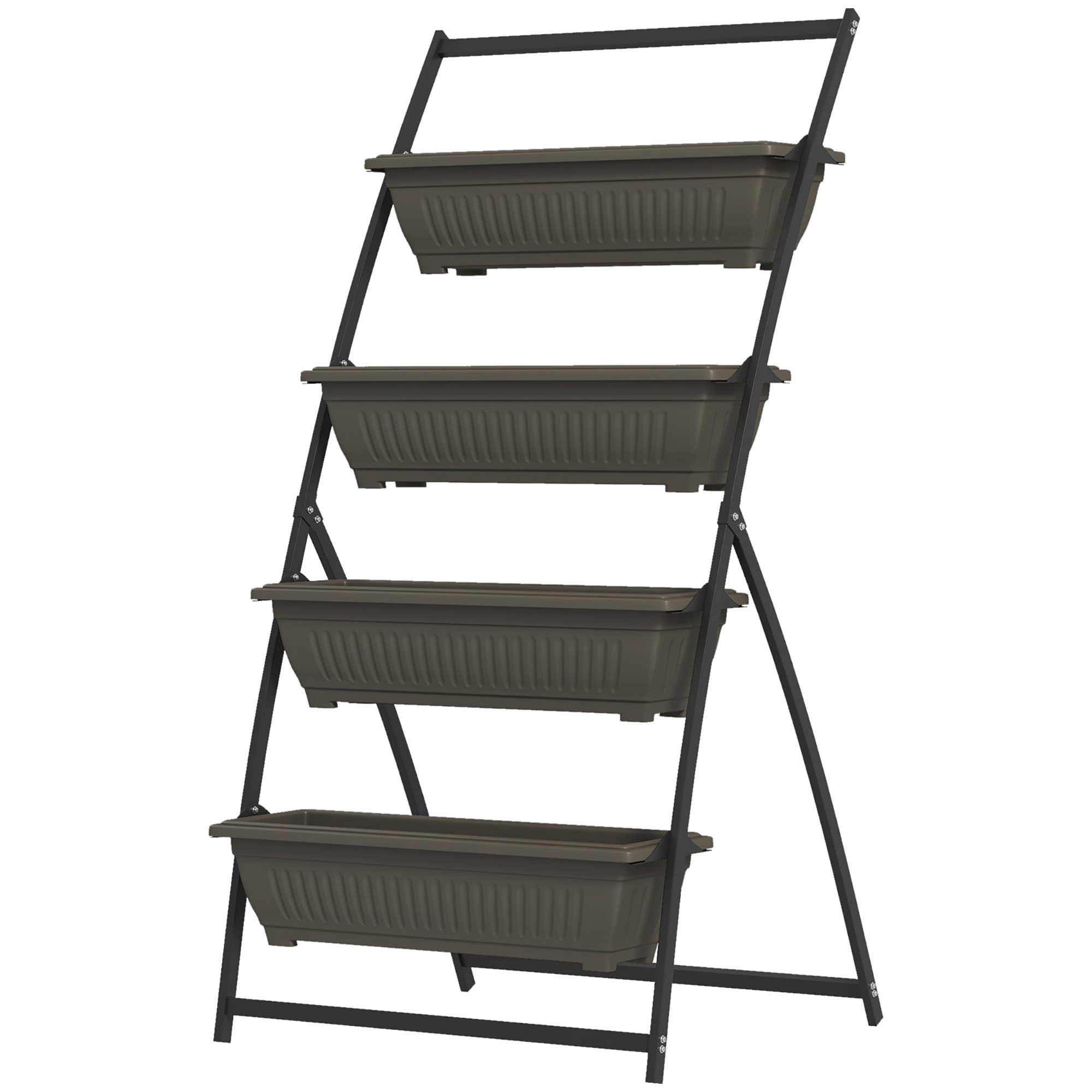 Vertikales Pflanzenregal Mit 4 Ebenen, Stahl-blumenregal Mit Abtropfschalen, 76 X 79 X 162 Cm, Braun
