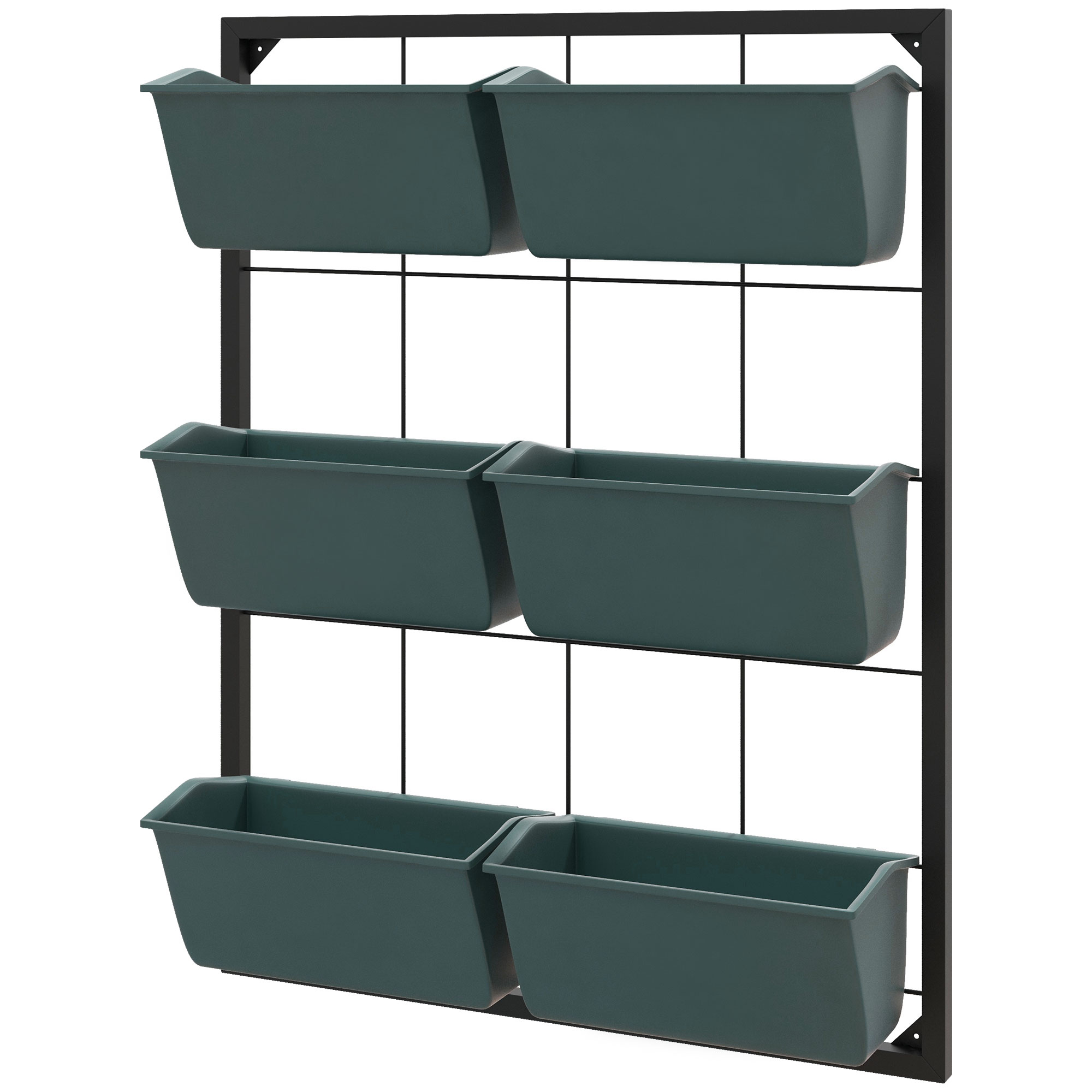 Dreistufiger Vertikaler Garten Mit 6 Töpfen, Stahl Und Kunststoff, 52 X 14 X 66 Cm, Dunkelgrün