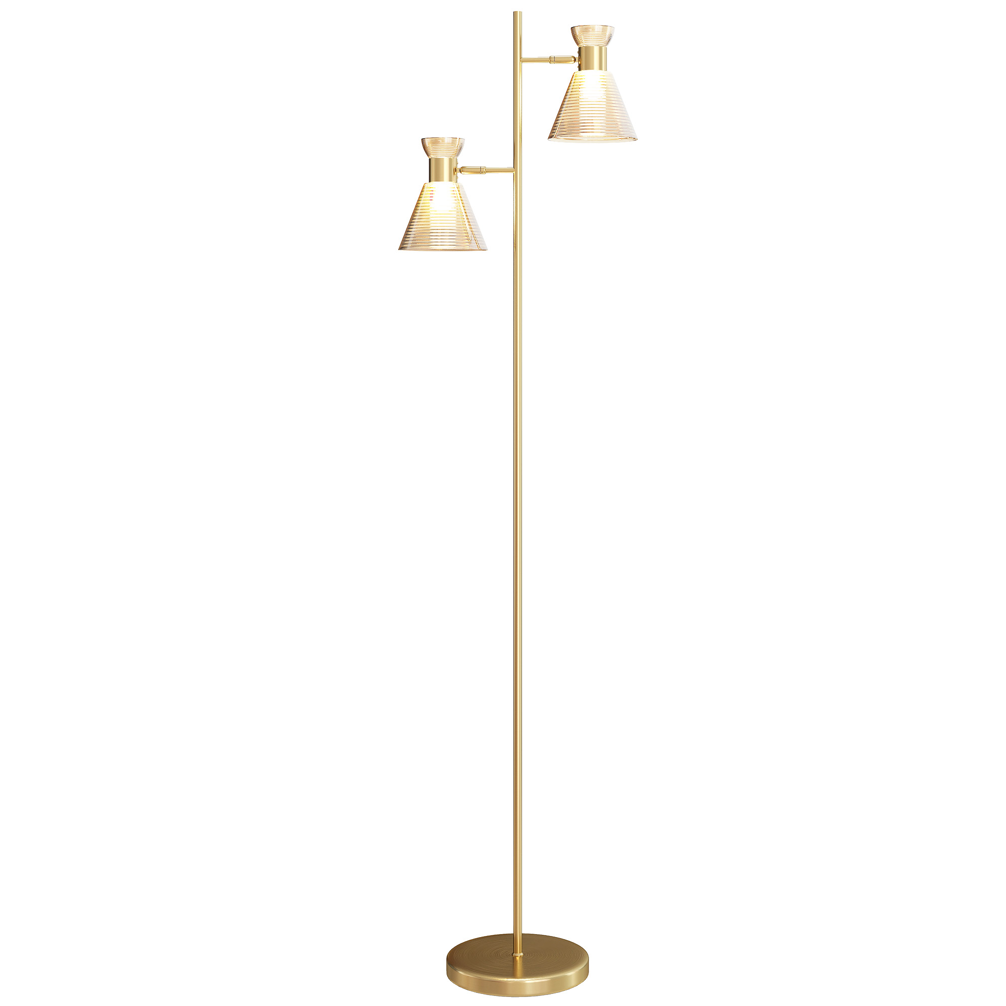 Verstellbare, Zweiflammige Stehlampe Für Das Wohnzimmer, Floraler Glasschirm, 42 X 25 X 165 Cm, Goldfarben