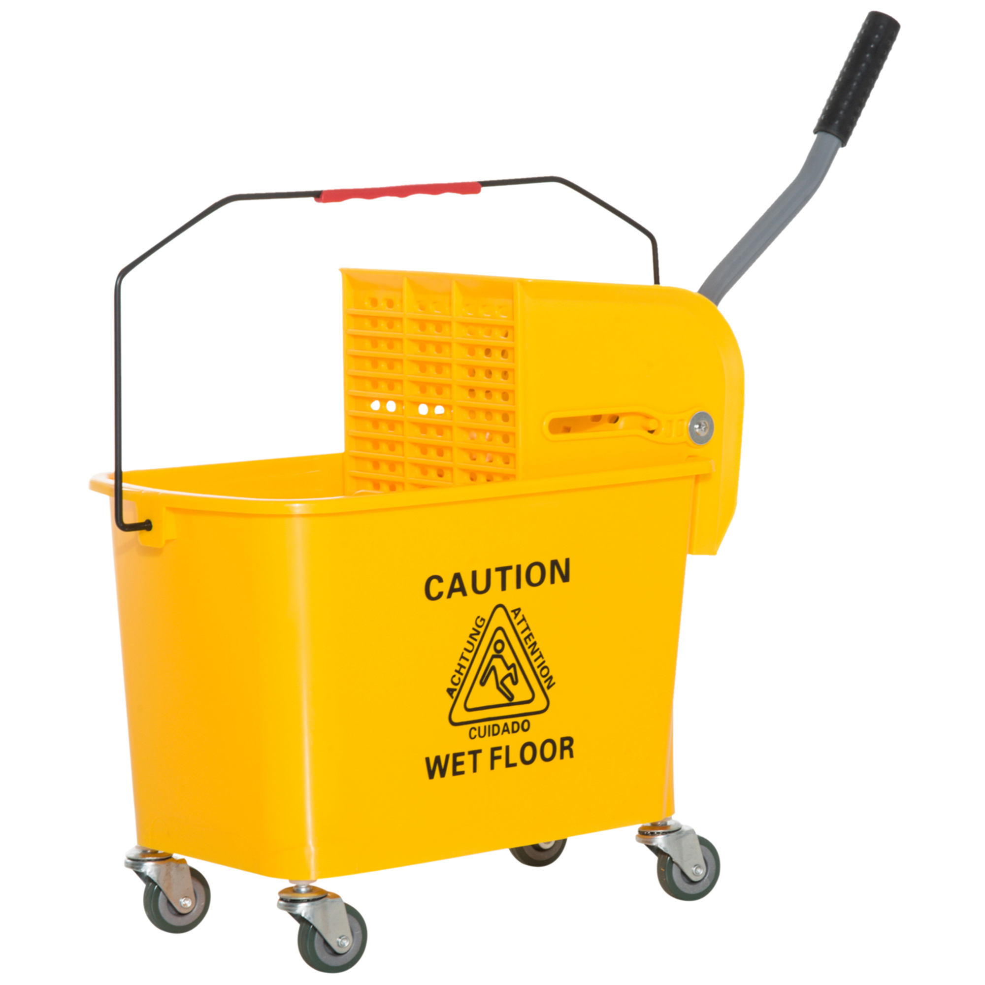 Professioneller 20-liter-reinigungseimer Mit Trennwand, Bodenwischwagen Mit Auswringer, Griff Und 4 Kunststoffrädern, 60 X 27 X 70,5 Cm, Gelb
