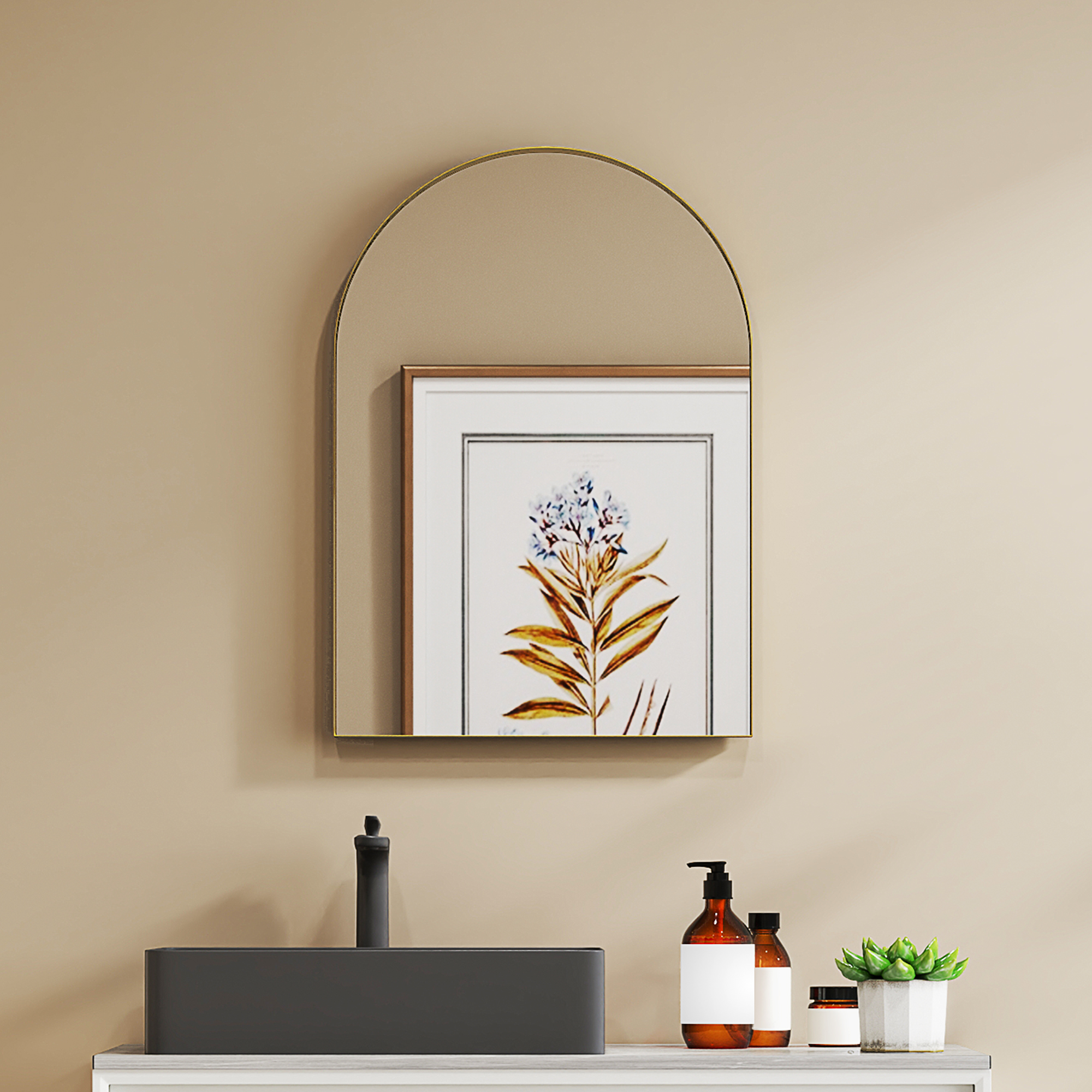 Gebogener Wandspiegel, Badezimmerspiegel Mit Aluminiumrahmen Für Schlafzimmer, Wohnzimmer, Eingangsbereich, 50 X 70 Cm, Gold