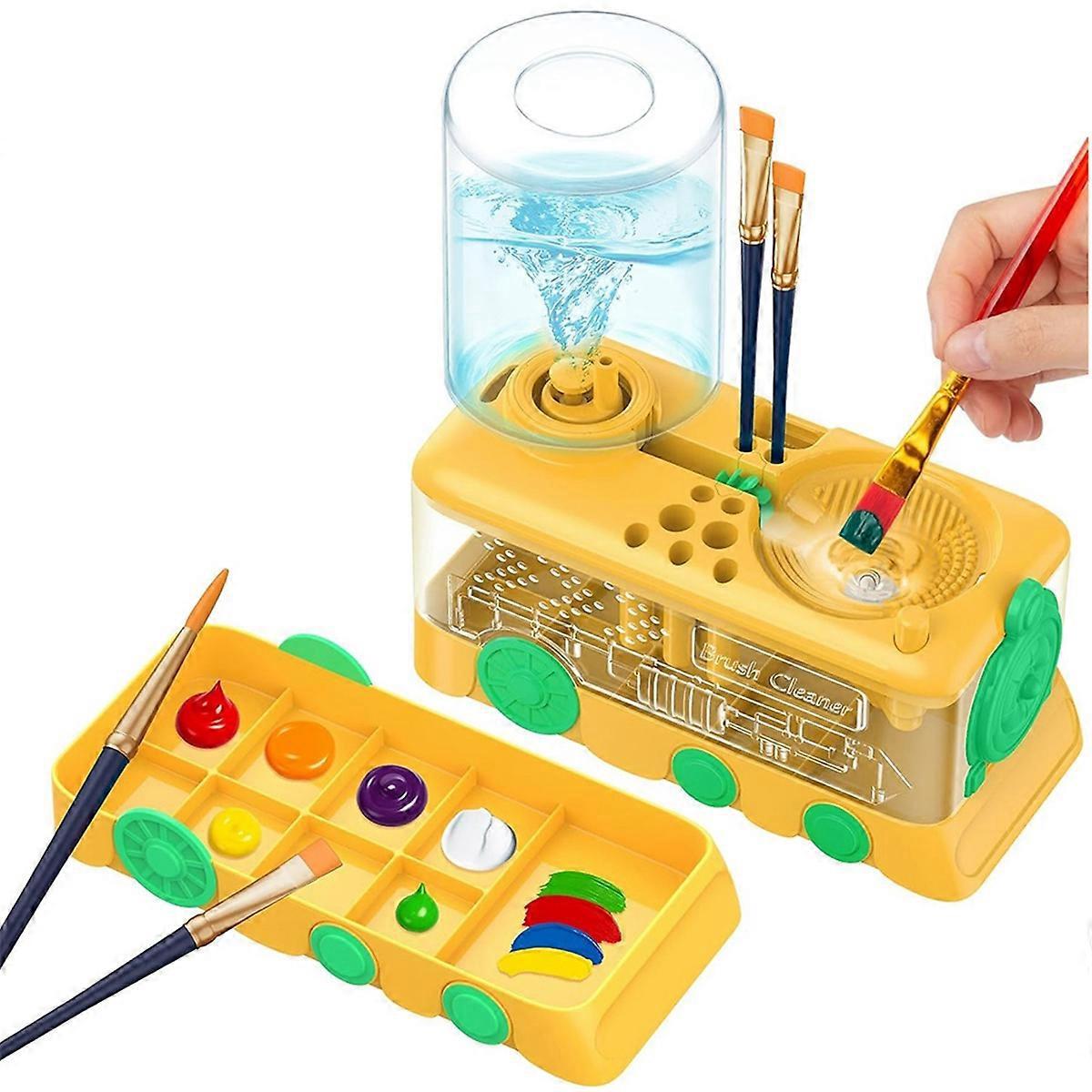 Verbesserter Pinselreiniger Mit Cartoon-muster, Inklusive Schale, Ständer Und Ablaufsystem (gelb).