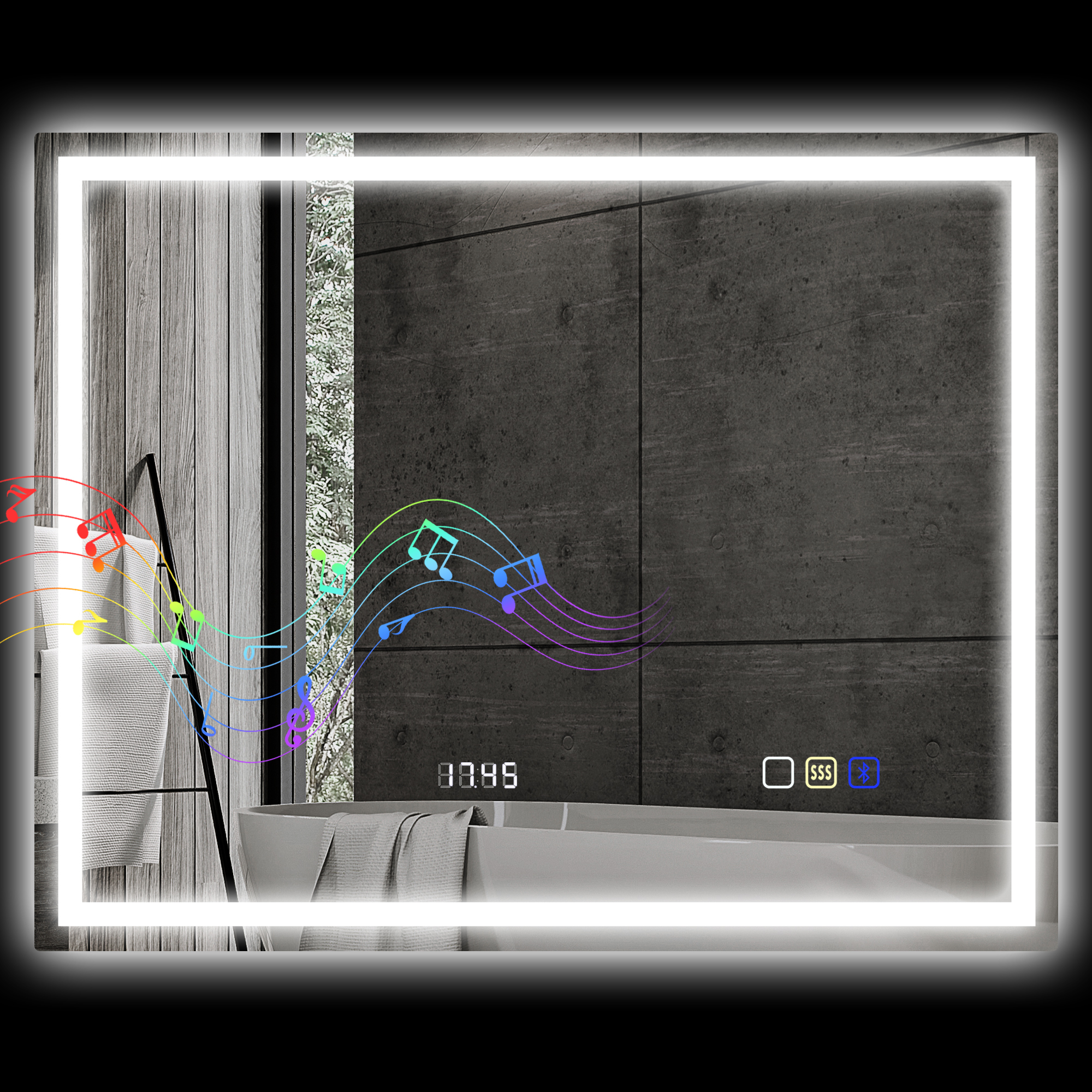 Led-bluetooth-badezimmerspiegel 80 X 100 Cm, Touch-steuerung, Variable Beleuchtung (3 Farben), Antibeschlag, Memory-funktion, Silber